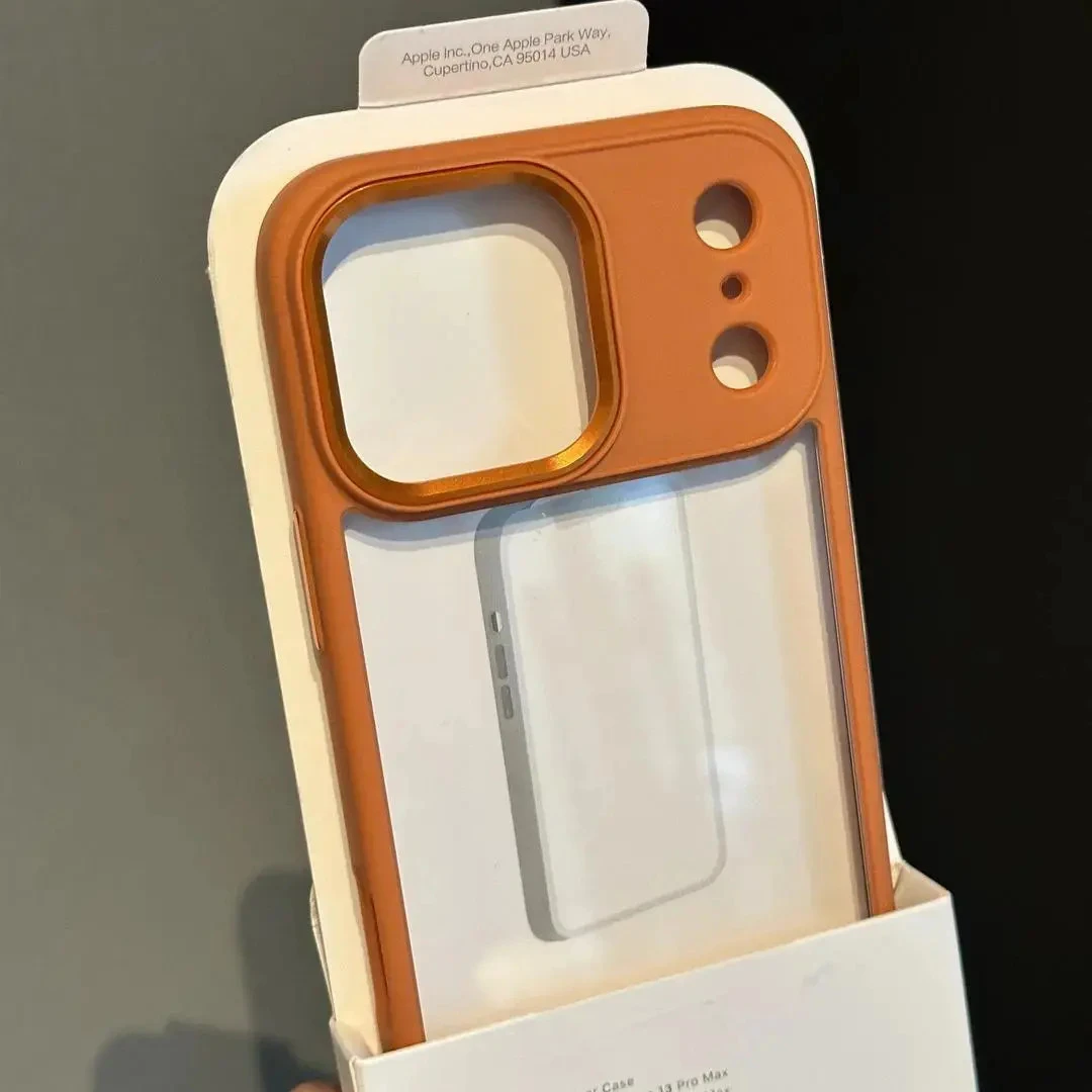 透明橙边金属镜框适用苹果17promax手机壳17pro简约百搭时尚17硬