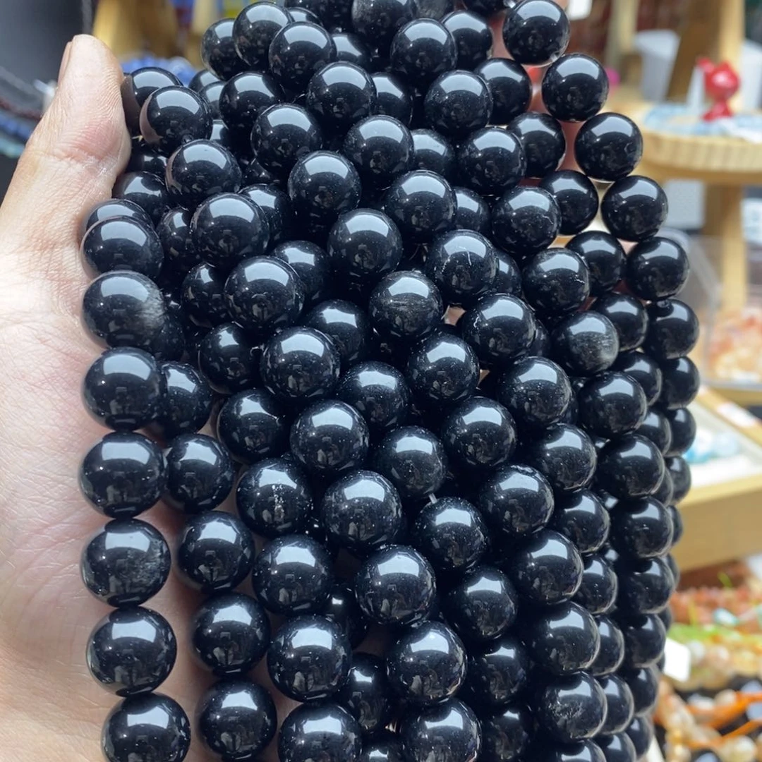 玛瑙/玉髓未镶嵌珠宝半成品一条天然12mm黑曜石