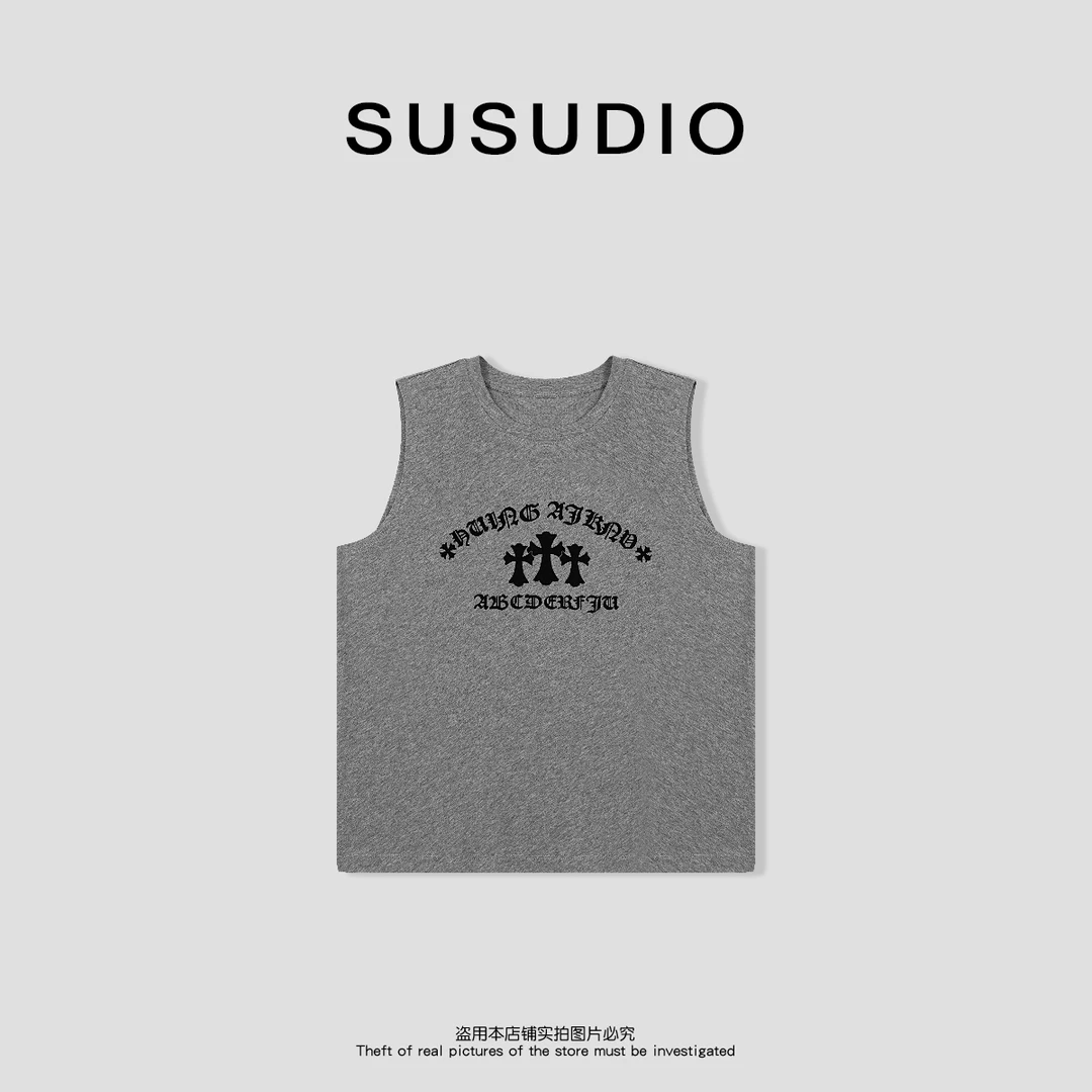 SUSUDIO 100棉 植绒工艺宽松休闲百搭慵懒风显瘦背心00062