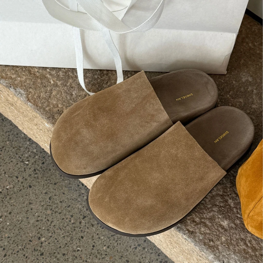 诗歌兰女鞋2025秋新款时尚百搭复古一脚蹬勃肯拖鞋