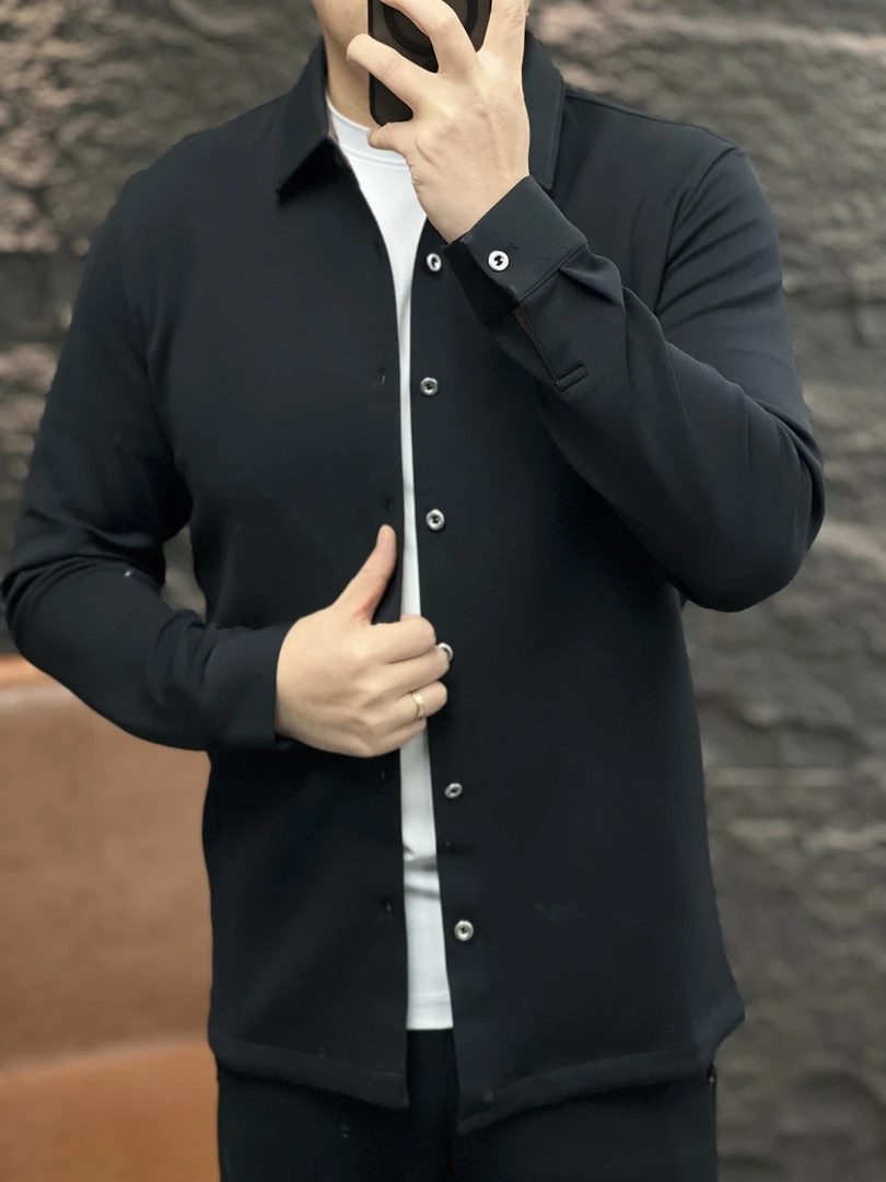 男士休闲商务净版无痕压胶门襟长袖弹力衬衫挺括有型 XC291