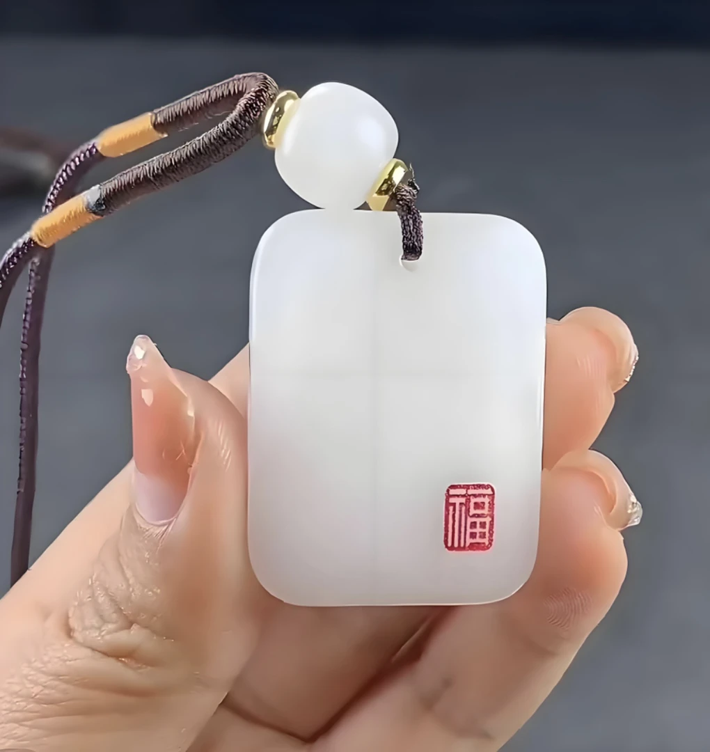 Y3天然新疆玉石椭圆无事牌吊坠金丝玉颈饰平安扣玉石直播真品玉