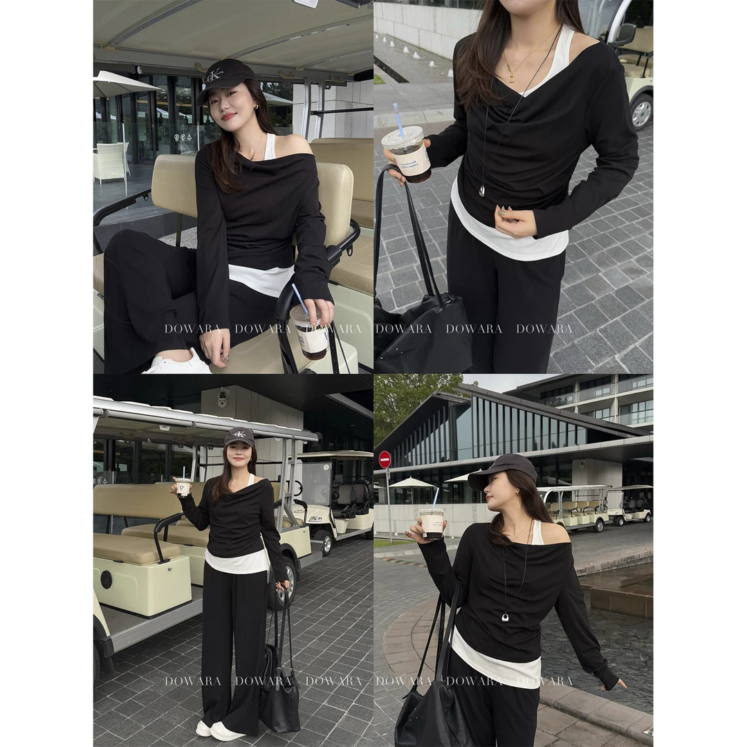 现货大婉酱微胖定制莱赛尔美式复古卫衣+直筒休闲裤两件套女2601D