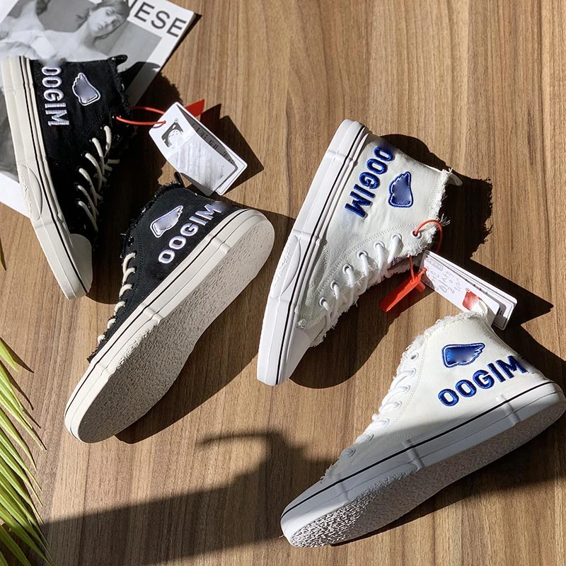 微瑕 猪八皮+帆布重工刺绣男女士休闲布板鞋R948