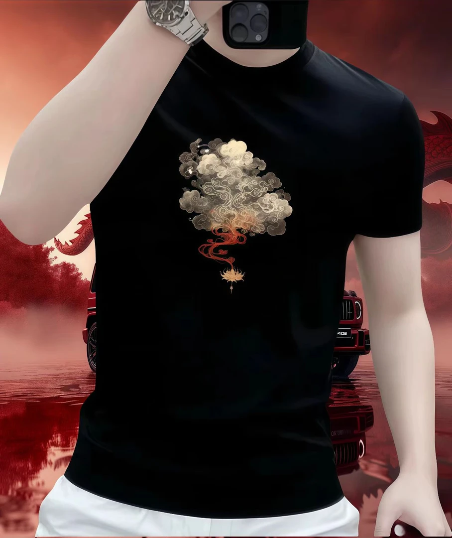 新款重磅百搭短袖T恤男士短T休闲时尚半截袖圆领大码体恤潮流印花