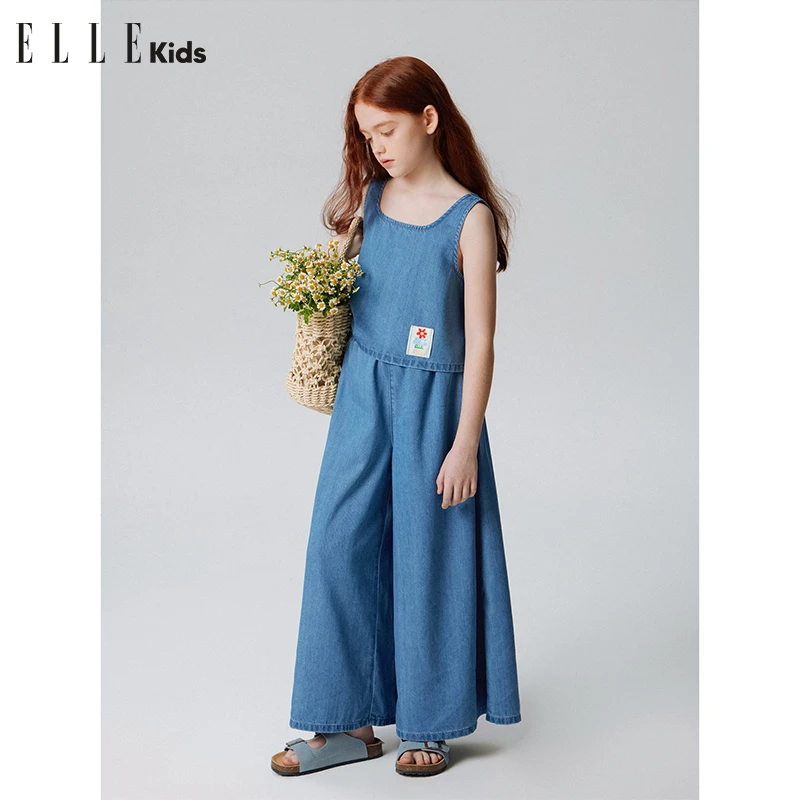 ELLE KIDS法式松弛冰氧酷醋酸牛仔女童牛仔A版无袖背心A3