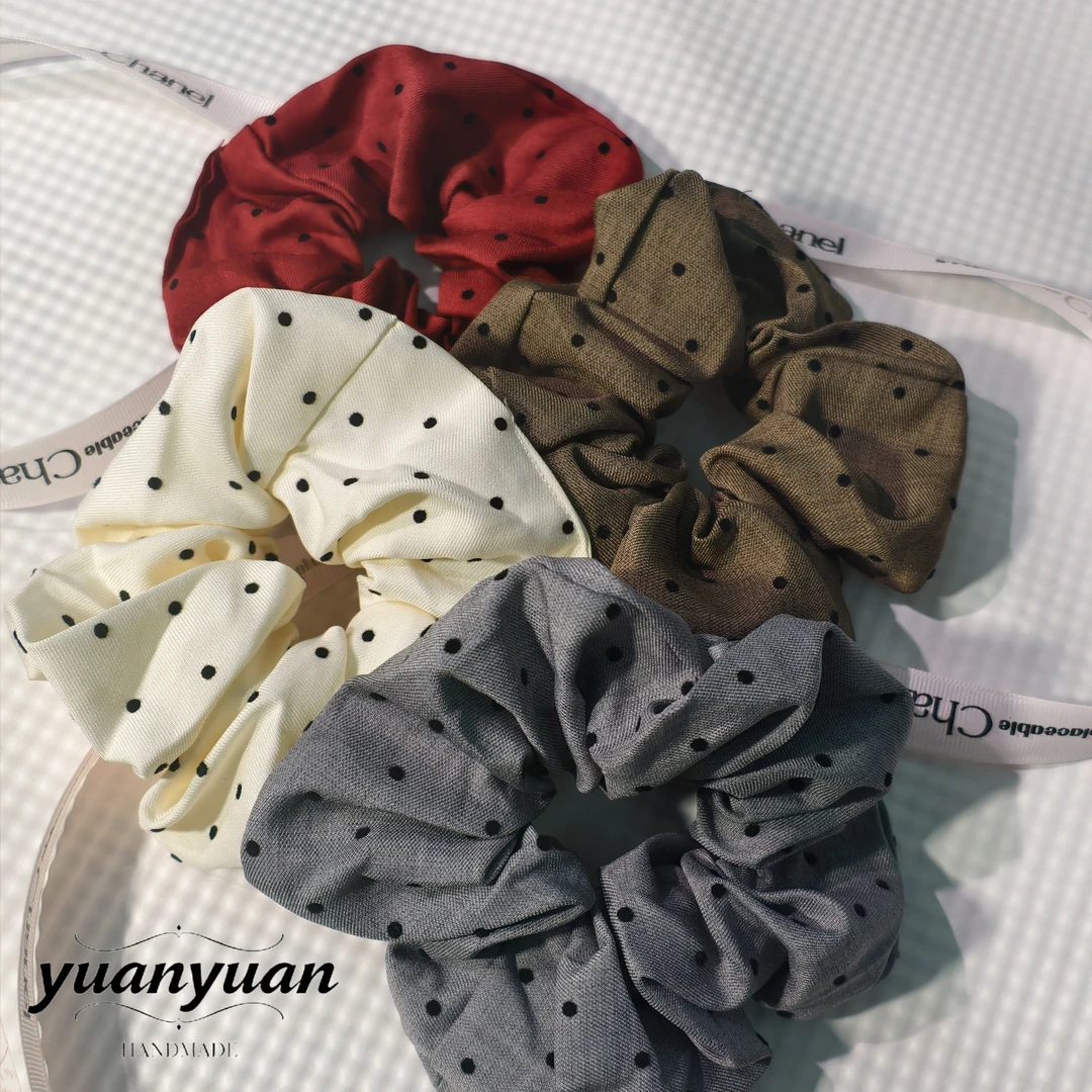yuanyuan甜美甜美风日韩女发绳发圈雪纺纯色波点法式发圈头饰气质
