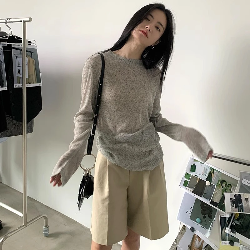 高级感软糯薄款罩衫女秋季纯欲ins微透长袖T恤女上衣