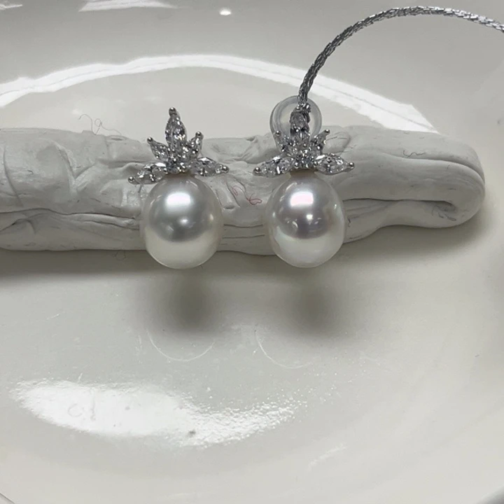 耳饰银S925镶嵌海水珍珠澳白 8-9mm 63号