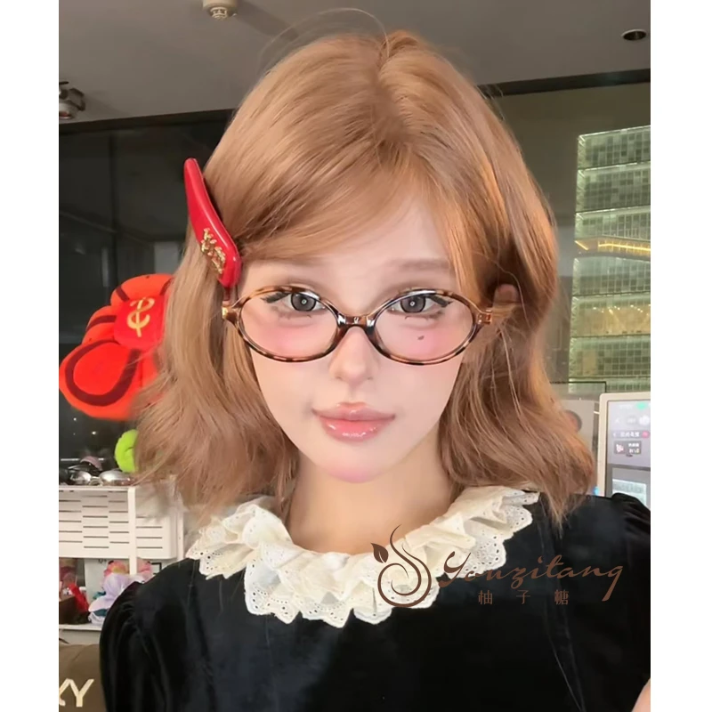 洋装芭比自然可爱俏皮假发女小额蕾丝短卷假发中分全头-小圆团