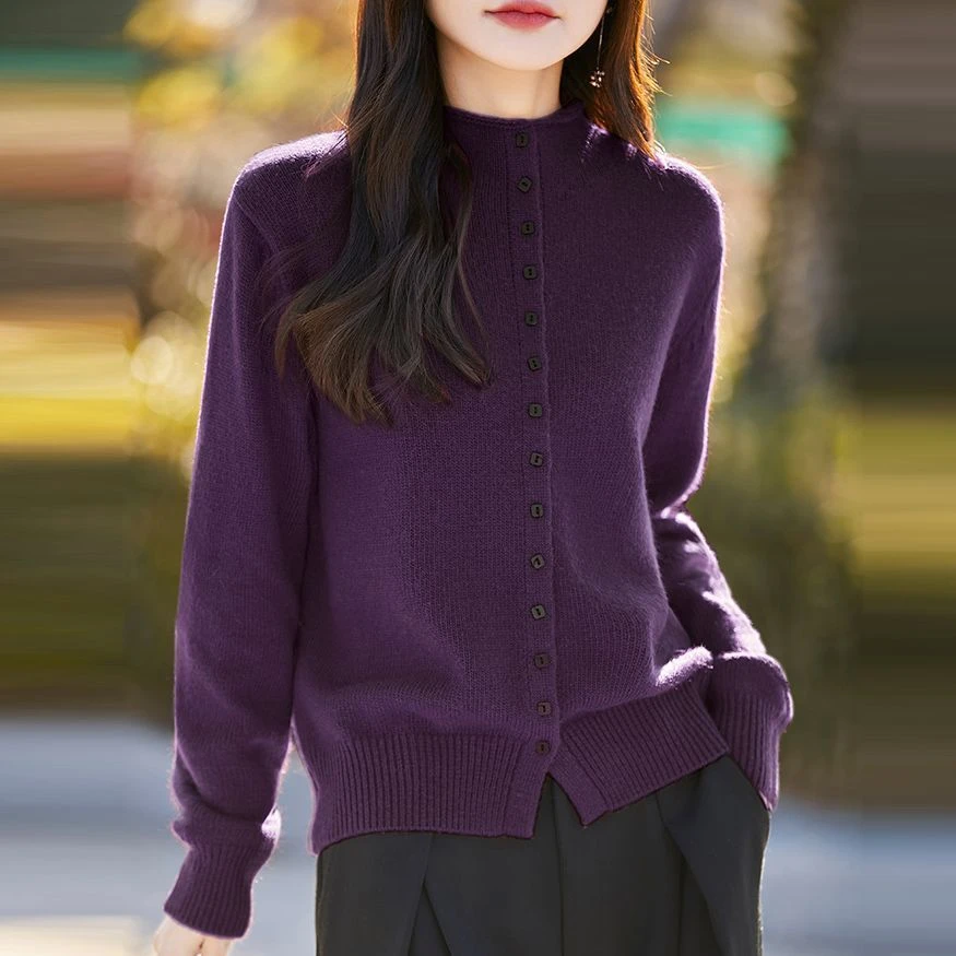 加厚撤柜剪标洋气开衫爆款半高领羊毛衫秋冬女秋冬女款高领羊毛衫