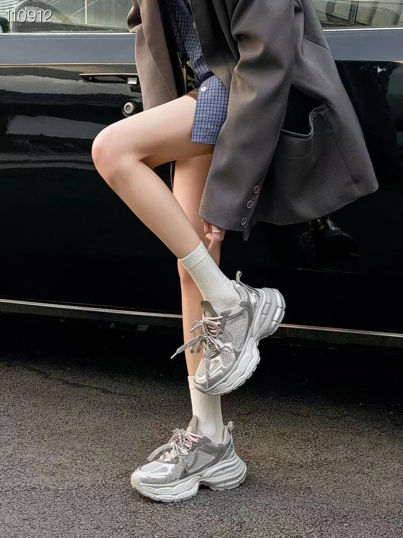 春季新款款厚底时尚芭莎老爹鞋运动休闲鞋增高系带真皮跑步鞋蝴蝶