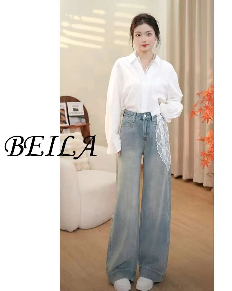 【沐】莱赛尔天丝夏季薄款高腰A版阔腿牛仔裤女宽松显瘦百搭长裤