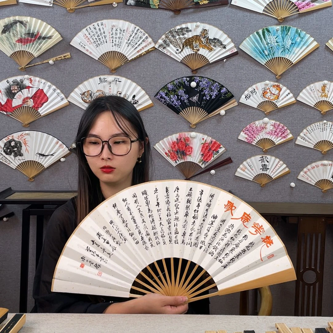 国画10寸玉竹-纯手绘-文玩扇骨（默认粘好）