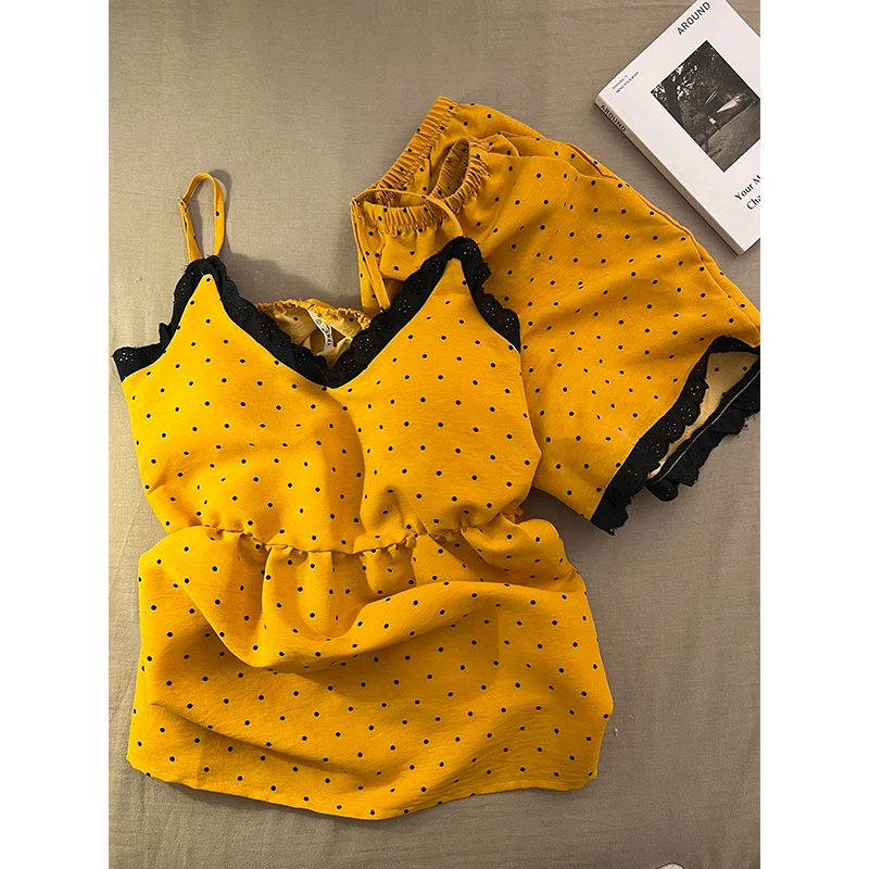 【波点蕾丝边】韩系甜美甜美睡衣女夏季爆款吊带短裤外穿家居服套装