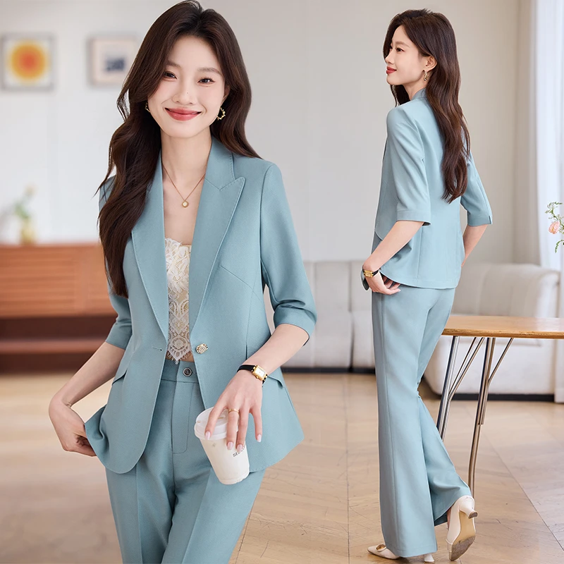 高级感西装外套女春夏薄款七分袖职业装时尚气质休闲通勤西服套装