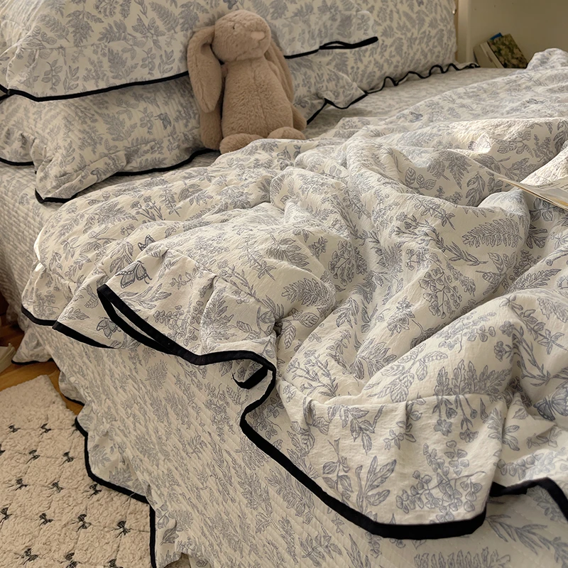 韩式花边款床上四件套非全纯棉云感棉被套床盖少女心卧室床上用品