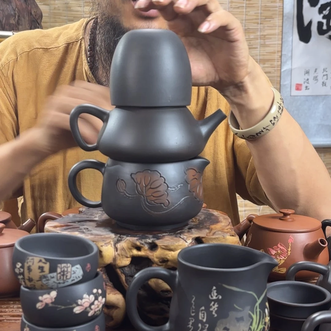 杯海*建水紫陶云山壶