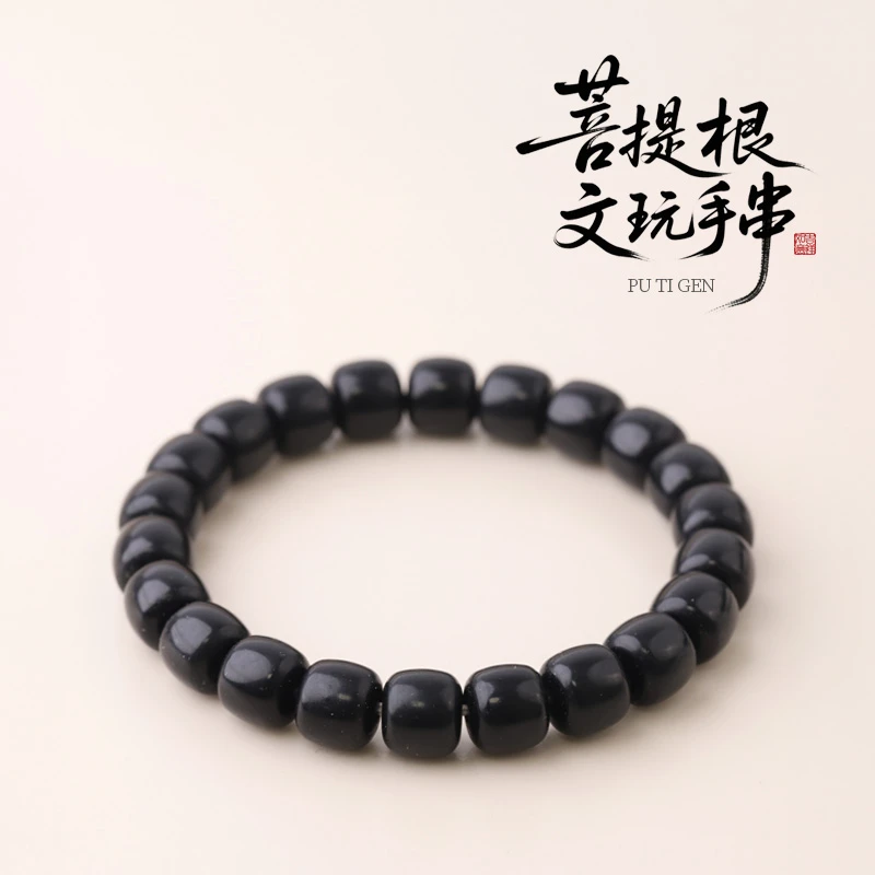 S8487 黑金桶珠菩提根文玩手串男女士盘玩单圈饰品配饰