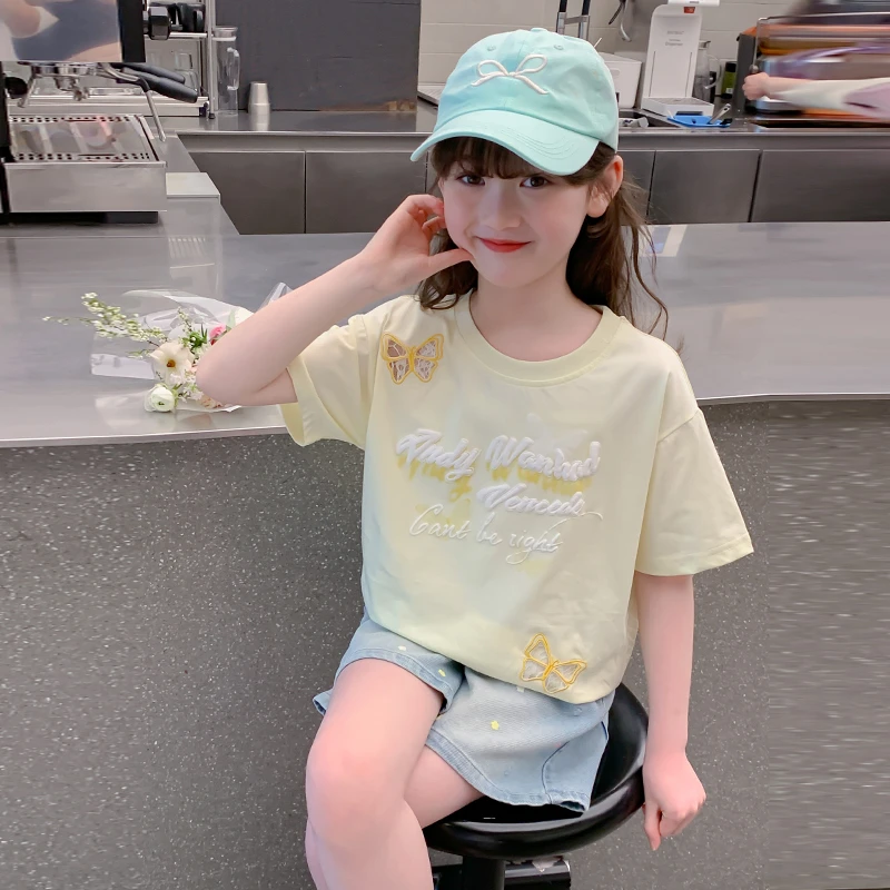 女童夏装短袖T恤2025新款洋气儿童夏季时髦半袖上衣女孩大童体恤