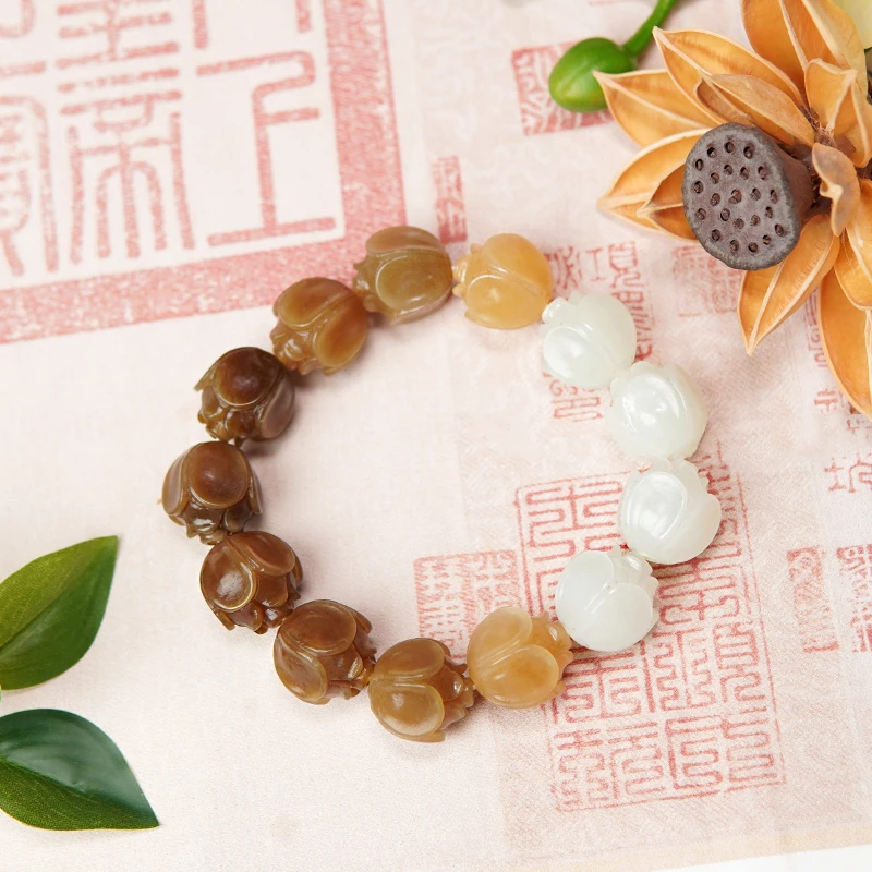 和田玉渐变手串  渐变莲花手串 每颗皆为匠心雕琢00329