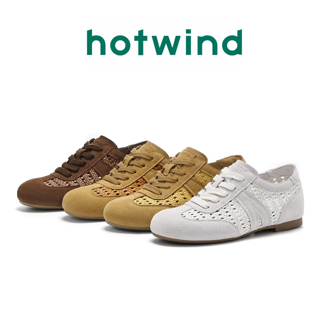 Hotwind/热风夏季透气飞织网面女款25年新款增高百搭休闲德训鞋