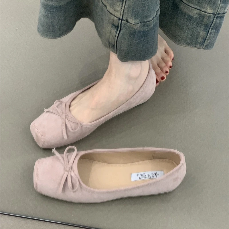 WL-2885-36温柔芭蕾单鞋2025法式复古仙女绒面蝴蝶结内增高晚晚鞋