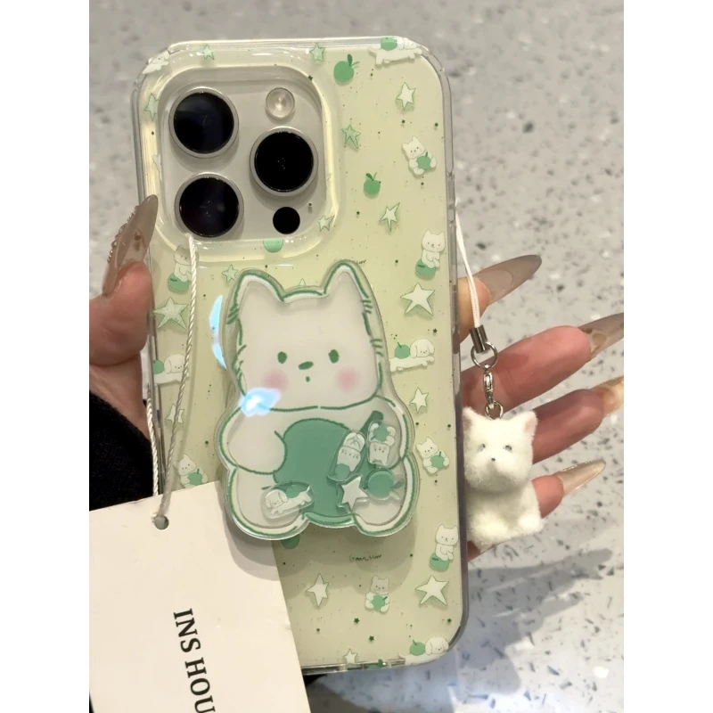 创意泼墨青苹果白色小狗适用iphone16promax手机壳15pro新苹果13