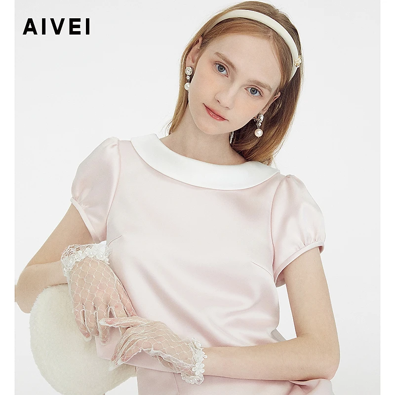 AIVEI欣贺艾薇高级感洋气减龄甜美春游撞色衣服翻领上衣S720902B