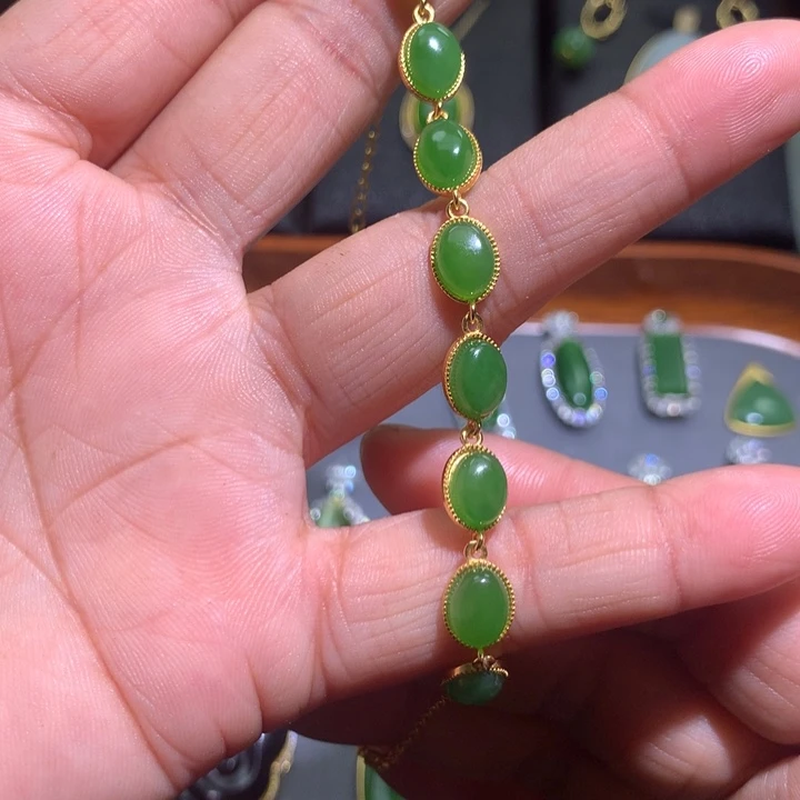 和田玉手链银S925镶嵌