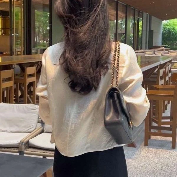 欧洲站2025新款休闲百搭压皱醋酸面料开衫外搭外套女