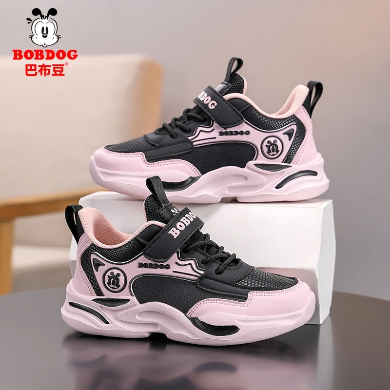 巴布豆童鞋2025秋冬季新款女童运动鞋皮面防水女孩软底儿童跑步鞋