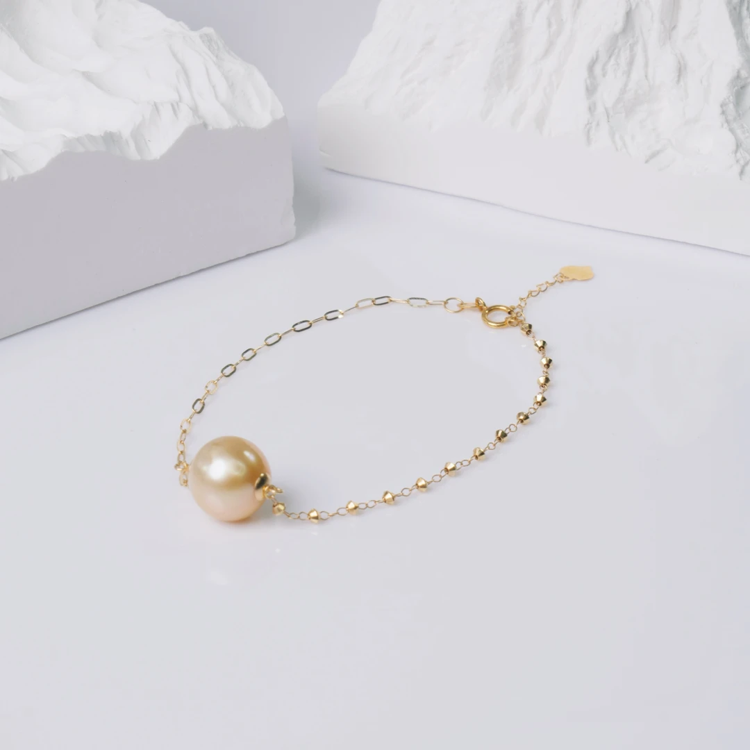 【大D】18K金/时尚单颗金珠AB链手链/10-11MM