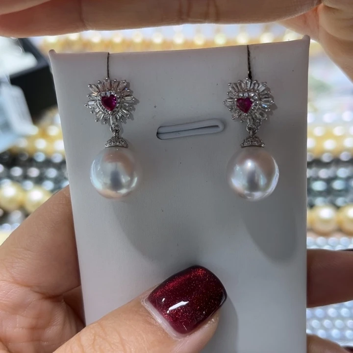 海水珍珠耳饰银S925镶嵌