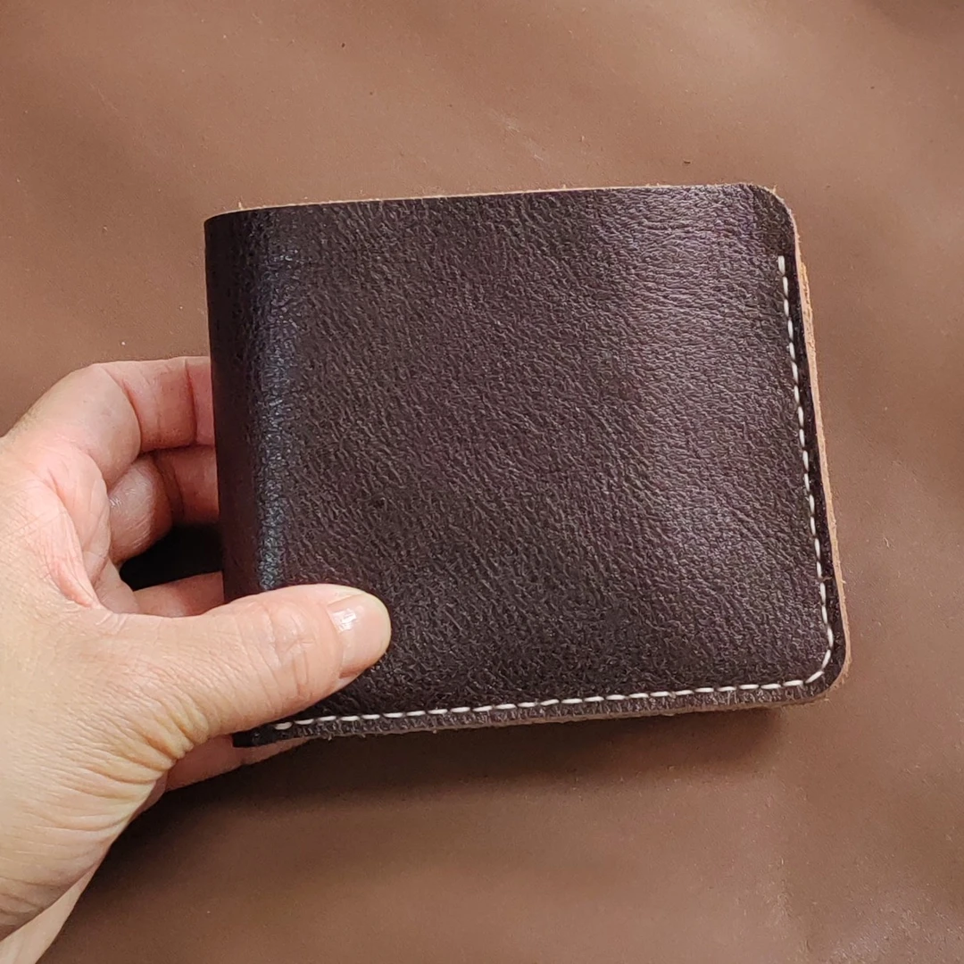 手工缝制真皮牛皮横款钱包男士