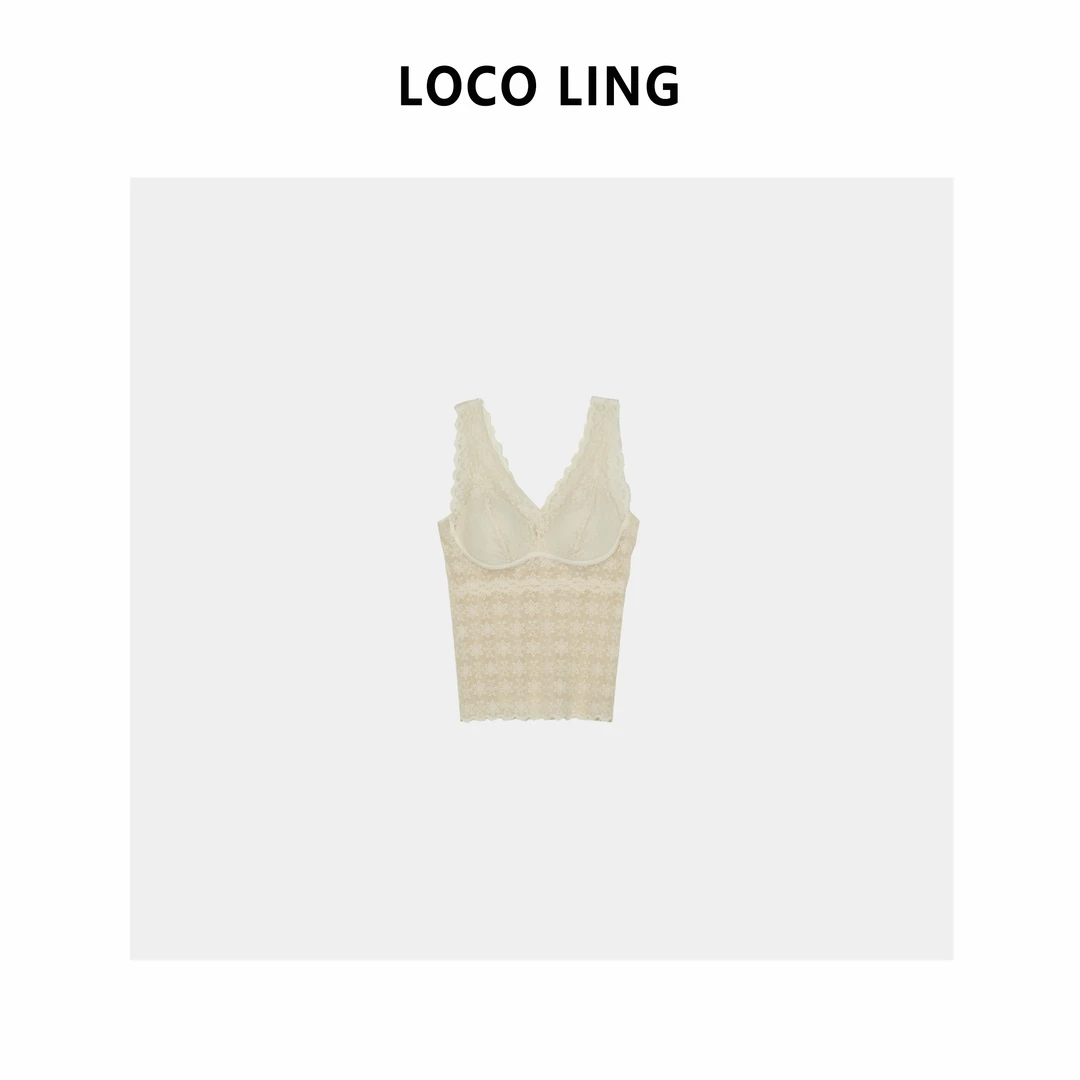 LOCO LING温柔感 自留款一体式无钢圈蕾丝花边吊带美背背心LOBX08