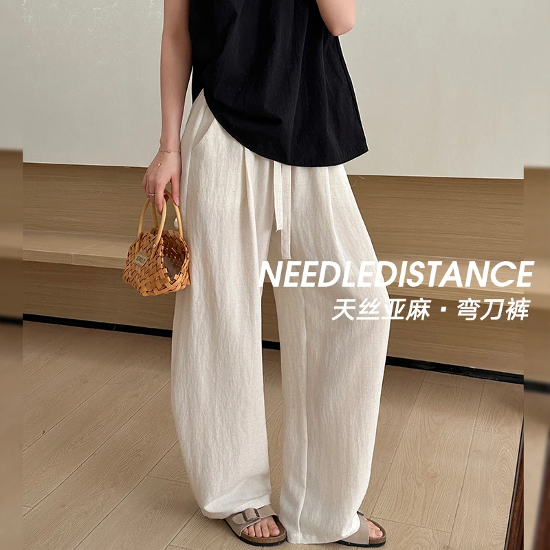 天丝亚麻阔腿裤子女2025夏季薄款棉麻裤高腰宽松垂感慵懒风山本裤