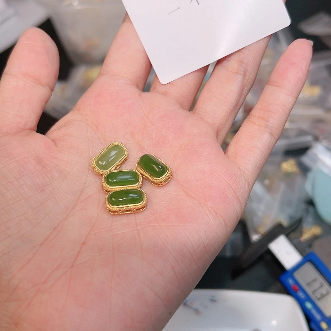 和田玉（碧玉）珠宝半成品银S925镀金镶嵌218