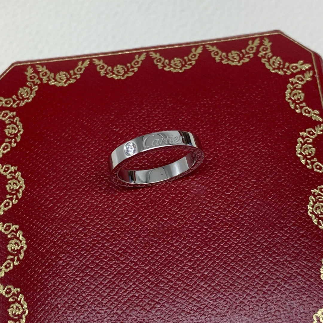 99新 Cartier/卡地亚 C DE CARTIER 窄版 18K白金 单钻 戒指
