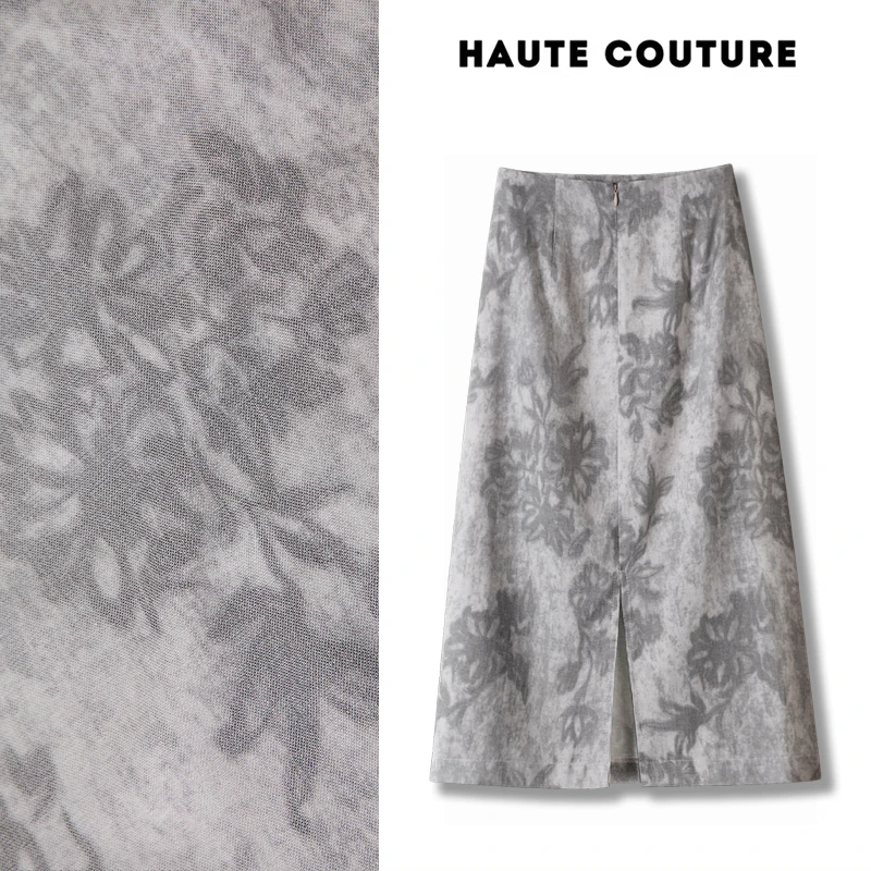 夏款天丝亚麻A字半身裙后开叉肌理感暗花显瘦垂感休闲复古中长裙