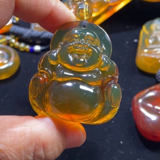 琥珀未镶嵌裸石正装笑佛24克