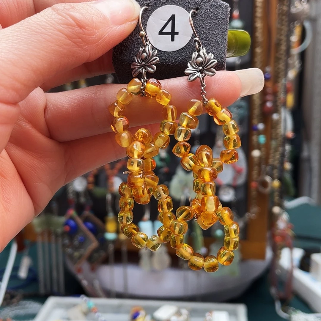 健***丽琥珀未镶嵌耳饰饰品