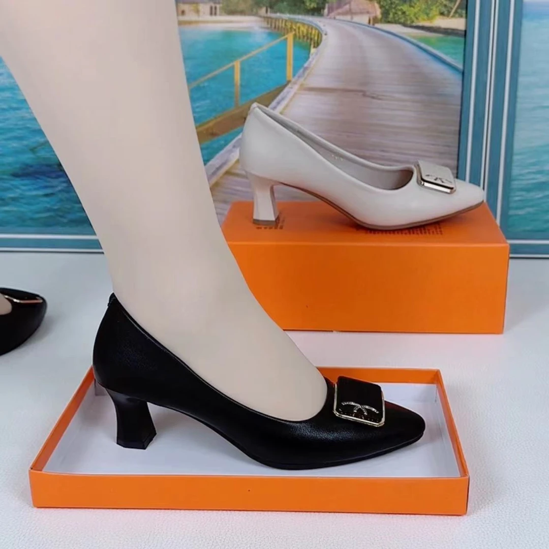 新款4公分春款浅口小单鞋尖头时尚舒适浅口气质高跟鞋女单鞋鞋子
