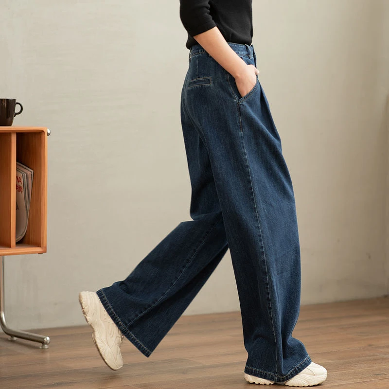 2025秋季新款垂感高腰宽松阔腿拖地裤女百搭休闲显瘦韩版牛仔裤女