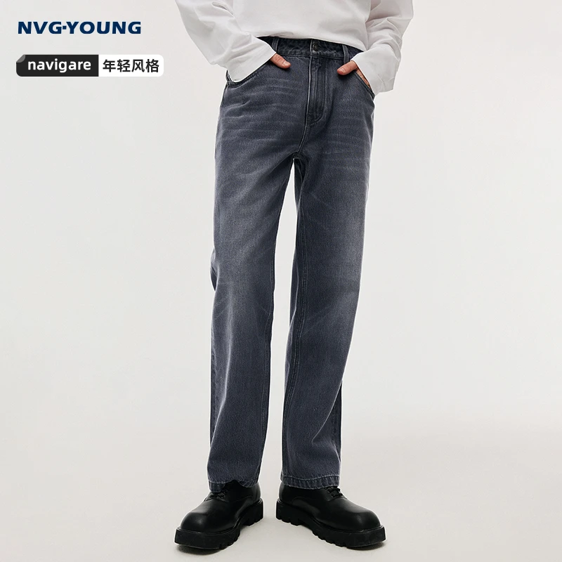 [纯棉]NVGYOUNG意大利小帆船灰色休闲牛仔裤男秋季新款直筒裤子