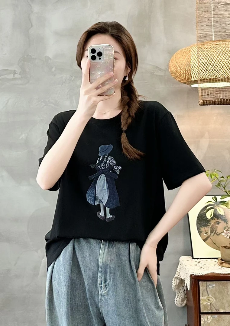 【主播推荐】女士蓝色背影短袖C019