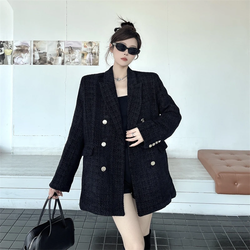 老钱风职业装设计感双排扣财阀千金西装外套网红炸街正肩西服上衣