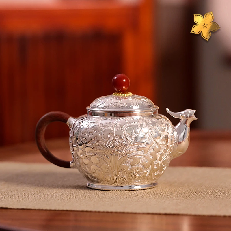 【银歌专属】银歌工坊 缠枝莲花纯手工錾刻泡茶壶 XH0971