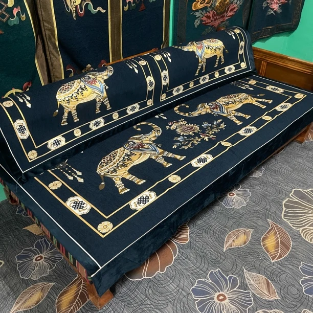 金色大象藏式床坐垫靠背巾加厚