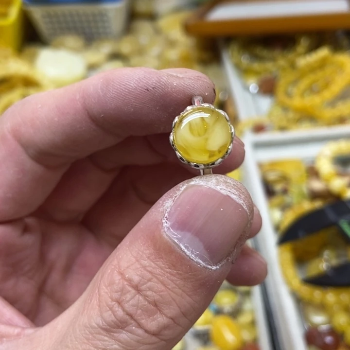 蜜蜡银S925镶嵌裸石戒指